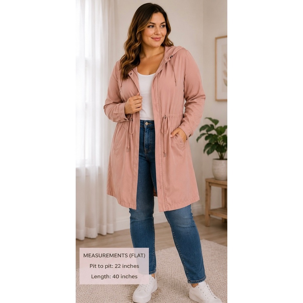 Torrid First at Fit Size 1 Dusty Rose Pink Hooded Longline Utility Jacket Duster